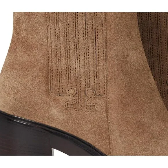 Tory Burch $458 72 mm T-Gore Heeled Ankle Boots River Rock Suede Sz 10 NIB! - Picture 7 of 7